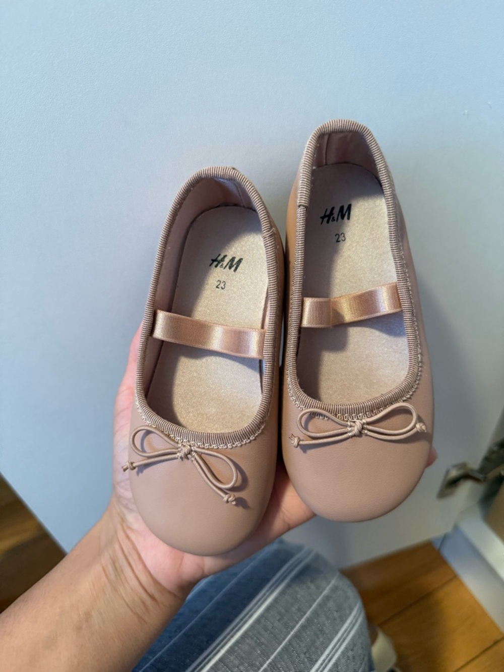 H&M Girls Ballet Flats in Blush with Bow Detail
